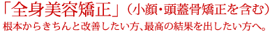 「全身美容矯正」（小顔・頭蓋骨矯正を含む）
根本からきちんと改善したい方、最高の結果を出したい方へ。
